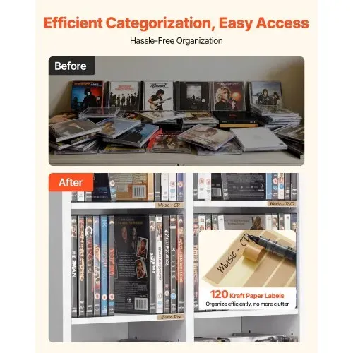 VEVOR Medienregal, 8-lagiges CD-Regal, 559x222x1295 mm, Multimedia-Aufbewahrung für CDs, DVDs, Bücher & Spiele, Raumteiler Schrank mit 16 Fächern für Wohnzimmer, Homeoffice, Aufnahmeraum, Weiß – Bild 4