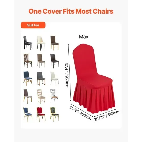 VEVOR Stuhlhussen Stuhlbezug flacher Vorderseite 30 Stk. waschbarer & abnehmbarer Stuhlüberzug aus Polyester-Spandex für Hochzeitsfeiern Restaurant, passend für Stühle (51 x 45 x 95 cm) Rot – Bild 3
