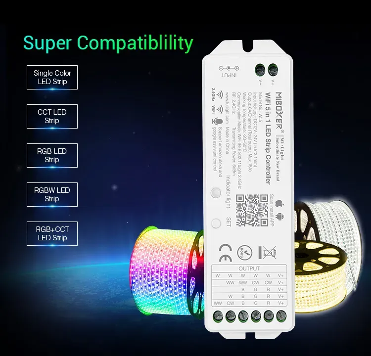 MiBoxer WL5 LED Controller 5in1 RGB-WW (RGB-CCT) DC12~24V WiFi + 2.4G Alexa Serie – Bild 4