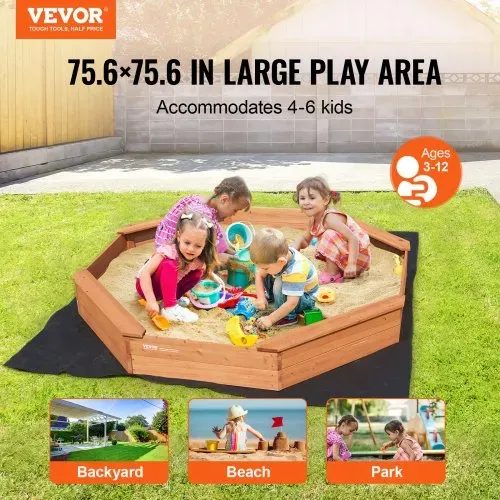 VEVOR Holzsandkasten mit Abdeckung, achteckiger Sandkasten, Sandgrube mit 4 Sitzplätzen & Bodenauskleidung, Kindersandkasten für den Garten, Geschenk für Jungen & Mädchen im Alter von 3–12 Jahren VEVOR Holzsandkasten mit Abdeckung, achteckiger Sandkasten, Sandgrube mit 4 Sitzplätzen & Bodenauskleidung, Kindersandkasten für den Garten, Geschenk für Jungen & Mädchen im Alter von 3–12 Jahren