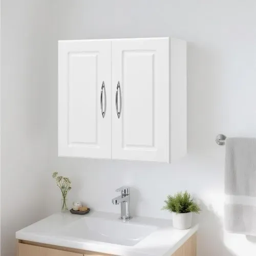 VEVOR Wandschrank für Waschküche, 2-stöckiger Wandhängeschrank mit verstellbarer Ablage, Küchenschrank mit2 Türen, für Küche Bad Wäscherei, 30 x 60 x 60 cm (T x B x H), Oberschrank Weiß – Bild 7