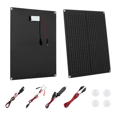 VEVOR 30 W 12 V Solarpanel-Batterieladegerät, Monokristallines Solarpanel-Kit mit integriertem Smart Controller & 3 Verbindungskabeln, tragbar für RV, Auto, Motorrad, Boot, Van, Camper VEVOR 30 W 12 V Solarpanel-Batterieladegerät, Monokristallines Solarpanel-Kit mit integriertem Smart Controller & 3 Verbindungskabeln, tragbar für RV, Auto, Motorrad, Boot, Van, Camper