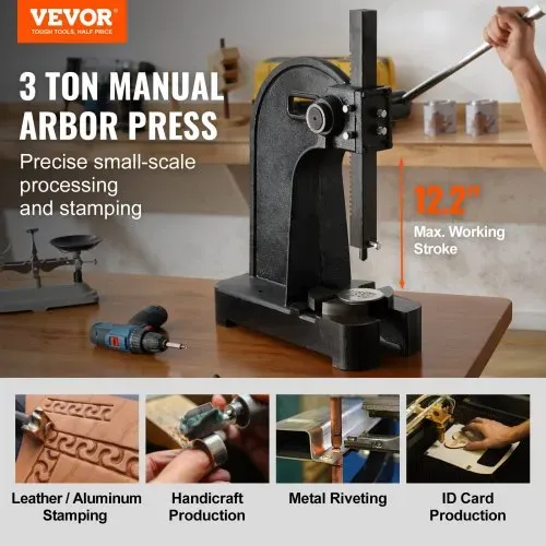 VEVOR Dornpresse, 3 t Handhebelpresse, Manuelle Dornpresse Präzisions Handpresse, 310 mm Maximale Höhe, Manuelle Desktop-Stanzpresse aus Gusseisen, zum Stanzen, Biegen, Strecken, Formen VEVOR Dornpresse, 3 t Handhebelpresse, Manuelle Dornpresse Präzisions Handpresse, 310 mm Maximale Höhe, Manuelle Desktop-Stanzpresse aus Gusseisen, zum Stanzen, Biegen, Strecken, Formen