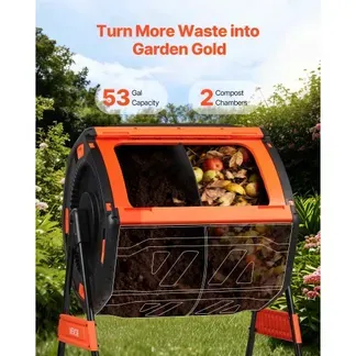 VEVOR Komposttrommel 200 L, Tumbling-Komposter Outdoor mit 2 Schiebetüren & Belüftungssystem & Doppelkammern, Kompostbehälter aus PP & Kohlenstoffstahl für Garten-, Küchen- und Hofabfälle VEVOR Komposttrommel 200 L, Tumbling-Komposter Outdoor mit 2 Schiebetüren & Belüftungssystem & Doppelkammern, Kompostbehälter aus PP & Kohlenstoffstahl für Garten-, Küchen- und Hofabfälle
