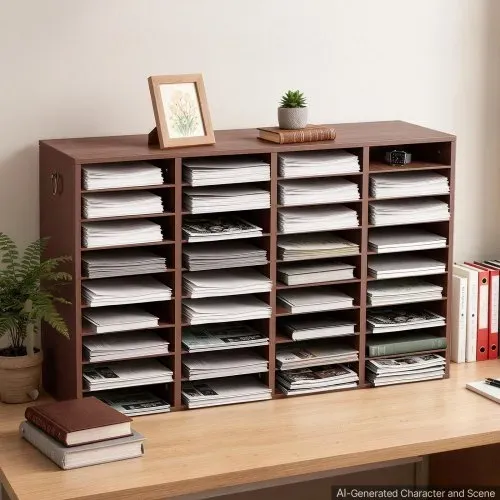 VEVOR Dokumentenablage Holz Schreibtisch Organizer mit 36 Fächern Braun, Ablagefach für Standard-A4-Dokumente Akten & Papiere, mit Verstellbaren Einlegböden für Büro, Zuhause & Klassenzimmer, MDF – Bild 7