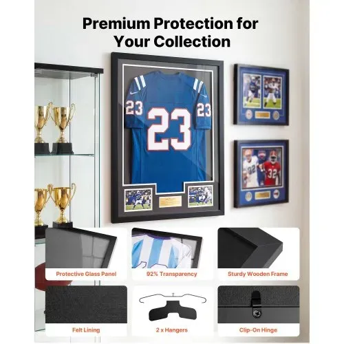 VEVOR Trikotrahmen 70 x 90 cm, Holz-Trikot-Bildrahmen mit PC-Platte und 98 % UV-Schutz, Objektrahmen mit Aufhänger, Trikotvitrine für Baseball-, Basketball-, Football- und Hockeytrikots, Schwarz VEVOR Trikotrahmen 70 x 90 cm, Holz-Trikot-Bildrahmen mit PC-Platte und 98 % UV-Schutz, Objektrahmen mit Aufhänger, Trikotvitrine für Baseball-, Basketball-, Football- und Hockeytrikots, Schwarz