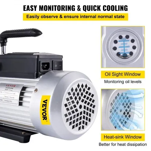 VEVOR Vakuumpumpe Unterdruckpumpe 1-stufig 1PS 340L/min Einlassanschluss 0,64 cm – Bild 4
