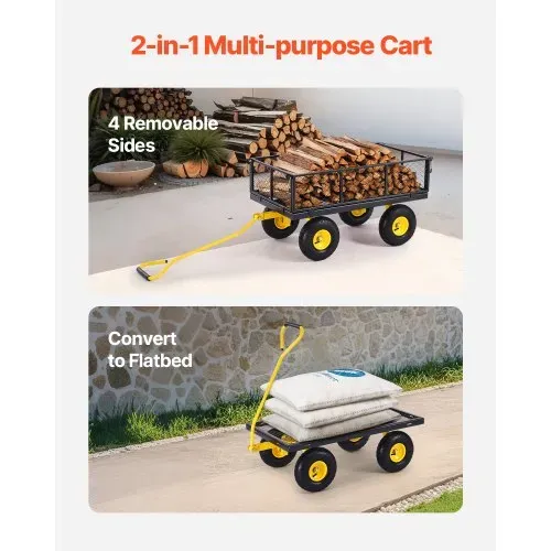 VEVOR Bollerwagen 965x560x535 mm, Gartenwagen, Transportwagen auf Rädern, Gerätewagen mit Reifen und abnehmbaren Seitenteilen aus Netzgewebe (umbaubar in Pritsche) und um 180° drehbarem Griff – Bild 2