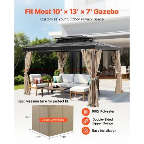 VEVOR Pavillonvorhänge 2810x3730x2130mm, 4-teilige Seitenwand-Pavillon-Sichtschutzvorhänge mit Reißverschlüssen, Sonnenschutzvorhänge als Ersatz für Terrassenüberdachung, NUR Vorhänge, Khaki VEVOR Pavillonvorhänge 2810x3730x2130mm, 4-teilige Seitenwand-Pavillon-Sichtschutzvorhänge mit Reißverschlüssen, Sonnenschutzvorhänge als Ersatz für Terrassenüberdachung, NUR Vorhänge, Khaki