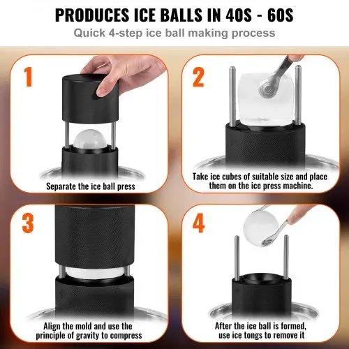 VEVOR Eiswürfelbereiter Eiswürfelformen Satz 60 mm, Eiswürfelform Eiskugelform mit Eiszange & Tropfschale, Alu Schwarze Strapazierfähige Eiswürfelformen Eiswürfelbehälter Whisky Americano, Saft – Bild 2