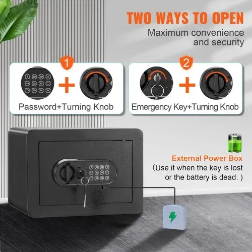 VEVOR Safe Tresor 14,16 cm³, Möbeltresor mit Feuerfester Geldtasche, Passwort & Schlüssel Digitaler Heimtresor Herausnehmbares Regal, Innenschrank, Wandtresor für Bargeld, Schmuck, Dokumente usw. – Bild 2
