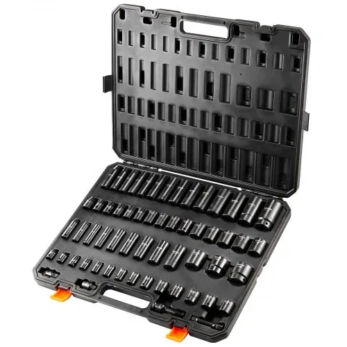 VEVOR 3/8 & 1/2 Zoll Antriebs-Schlagschrauber-Steckschlüsselsatz, 59-teiliger Steckschlüsselsatz SAE 5/16 bis 1-1/4 Zoll und metrisch 6-32 mm, 6-Punkt Cr-Mo-Legierungsstahl für Autoreparatur – Bild 8