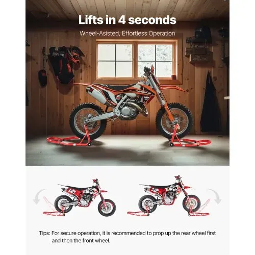 VEVOR Motorrad-Ständerlift (385 kg belastbar) vorne und hinten Doppelgabelständer, hinterer U+L-Gabel-Schwingarm-Spulenständer, für die meisten Motorräder von Yamaha Honda Kawasaki Suzuki, rot – Bild 5