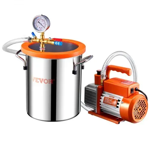VEVOR 11,36L Vakuumkammer & 3,5 CFM Pumpe, Edelstahlkammer, einstufiges Vakuumpumpen-Entgasungskammerset, mit Acryldeckel, Öl, 1,5 m Schlauch, Vacuum Pump Kit zum Entgasen von Harz-Silikon-Epoxiden – Bild 10