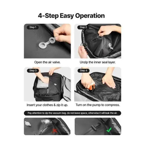 VEVOR Vakuum Rucksack, 65 L, erweiterbarer Vakuum-Kompressions-Reiserucksack mit Pumpe, mit TSA-zugelassenem Schloss, USB-Ladeanschluss, wasserabweisendes Handgepäck, für Business, Schwarz – Bild 3