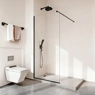 VEVOR feststehende Duschwand aus Glas (864 x 1870 mm) teilgerahmt, 8 mm dicke, klare Sicherheitsglastür mit Bodendichtung und Beschlägen, Duschtrennwand Duschabtrennung für Badezimmer, Mattschwarz VEVOR feststehende Duschwand aus Glas (864 x 1870 mm) teilgerahmt, 8 mm dicke, klare Sicherheitsglastür mit Bodendichtung und Beschlägen, Duschtrennwand Duschabtrennung für Badezimmer, Mattschwarz