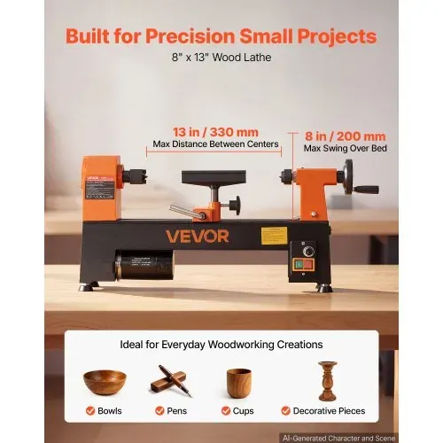 VEVOR Drechselbank 20 x 33 cm 1/3 PS Tischdrehbank für Weich- und Hartholz, Anfänger und Hobbybastler, mit Variabler Drehzahl (150 bis 3200 U/min), Überstromschutz und Zubehörset für Holzarbeiten VEVOR Drechselbank 20 x 33 cm 1/3 PS Tischdrehbank für Weich- und Hartholz, Anfänger und Hobbybastler, mit Variabler Drehzahl (150 bis 3200 U/min), Überstromschutz und Zubehörset für Holzarbeiten
