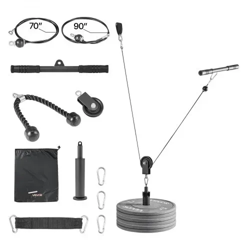 VEVOR Kabelzug, 1 Stück Latzug bis 127 kg Belastbar, Krafttrainingsgerät mit Latzugstange Seilzug, Übungen für Arme Rücken Schultern, Pulley System DIY Latzugturm für Heimtrainer Fitnesscenter Zuhause – Bild 8
