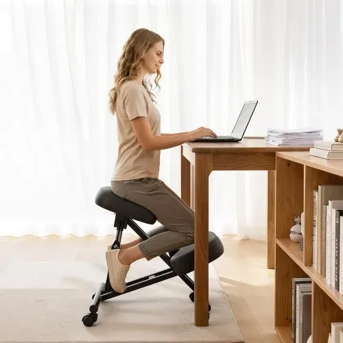 VEVOR Ergonomischer Kniehocker mit Rollen, Mobiler Höhenverstellbarer Kniestuhl in X-Form mit Dicken Schaumstoffpolstern, zur Entlastung von Nacken & Rücken, für Zuhause, Büro & Meditation, Schwarz – Bild 7
