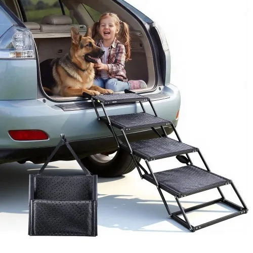 VEVOR Hundetreppe Auto Klappbar 4-Stufig, Extra Breite Hunderampe für Große Hunde mit Rutschfester Oberfläche, Tragbare Einstiegshilfe für Auto, SUV, LKW, Hochbett, Sofa, Tragkraft bis 113 kg VEVOR Hundetreppe Auto Klappbar 4-Stufig, Extra Breite Hunderampe für Große Hunde mit Rutschfester Oberfläche, Tragbare Einstiegshilfe für Auto, SUV, LKW, Hochbett, Sofa, Tragkraft bis 113 kg
