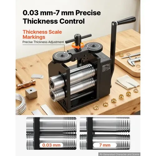VEVOR Handwalzwerk 60 mm 4-in-1 Schmuckwalzwerk Rund Flach Vierkant Halbrund, Manuelles Schmuckwerkzeug für DIY-Schmuckhersteller, Einstellbare Dicke 0,03–7 mm, für Duktile Metalle Gold Silber Kupfer Alu – Bild 3