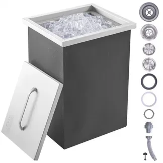 VEVOR Drop-in-Eisbox, 25,3 L Edelstahl-Eiskühler, 355 x 305 x 461 mm Kommerzieller Eisbehälter mit Abdeckung, Eingebaute Eisspeichertruhe, Abflussrohr und Ablassstopfen im Lieferumfang Enthalten VEVOR Drop-in-Eisbox, 25,3 L Edelstahl-Eiskühler, 355 x 305 x 461 mm Kommerzieller Eisbehälter mit Abdeckung, Eingebaute Eisspeichertruhe, Abflussrohr und Ablassstopfen im Lieferumfang Enthalten
