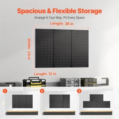 VEVOR Werkzeugwand, 61 x 30 cm, 3er-Set, Stahl-Stecktafel-Wand-Organizer, Werkzeuglochwand für Wohnzimmer, Garage, Werkzeugaufbewahrung, Werkbank, Büroorganisation, Bastelraum, Küche, Zuhause, schwarz – Bild 3