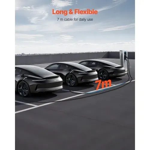 VEVOR EV Ladekabel, 16 A, 7 m, max. 11 kW, Verlängerungskabel, kompatibel mit Typ-2-Ladegeräten für Elektrofahrzeuge, 3-Phasen-Wechselstrom, 480 V, 50 Hz, IP65, Autoladekabel mit Tragetasche – Bild 2
