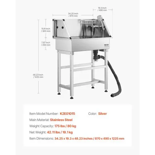 VEVOR Hundewaschstation aus Edelstahl, 870x490x1225mm Tierpflegewanne mit Wasserhahn, Duschkopf, Seifenhalter & Spielbällen, Hundebadewanne für mehrere Haustiere, Waschbecken für zu Hause – Bild 6