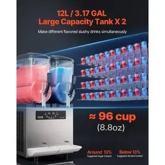 VEVOR kommerzielle Slusheis Maschine 12 L x 2 Doppeltank-Maschine für gefrorene Getränke, 96 Tassen Edelstahl Slush-Eis-Maschine mit Tastenfeld Softeis Maker für Partys Restaurants Cafés Bars VEVOR kommerzielle Slusheis Maschine 12 L x 2 Doppeltank-Maschine für gefrorene Getränke, 96 Tassen Edelstahl Slush-Eis-Maschine mit Tastenfeld Softeis Maker für Partys Restaurants Cafés Bars