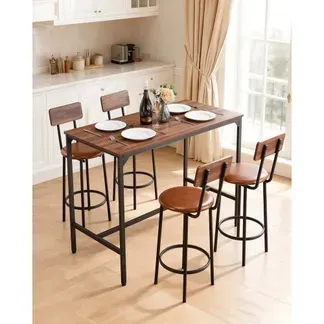 VEVOR Bartisch-Set (5-tlg.) mit 4 Barstühlen & abgerundeten Kanten, rechteckiger Kneipentisch Stehtisch (1200 x 600 x 915 mm), Bistrotisch Esstisch, geeignet für Büro Minibar Esszimmer Wohnzimmer VEVOR Bartisch-Set (5-tlg.) mit 4 Barstühlen & abgerundeten Kanten, rechteckiger Kneipentisch Stehtisch (1200 x 600 x 915 mm), Bistrotisch Esstisch, geeignet für Büro Minibar Esszimmer Wohnzimmer