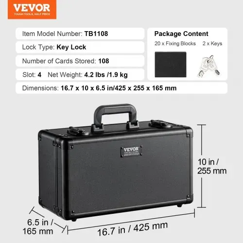 VEVOR Aufbewahrungsbox, 4 Fächer, Tragetasche für Sammelkarten mit Schaumstoffteilern und Schlüsselschloss, für 108 PSA-Karten, 76 BGS-Karten, 84 SGC-Karten, 388 Top Loader oder 999+ lose Karten – Bild 6