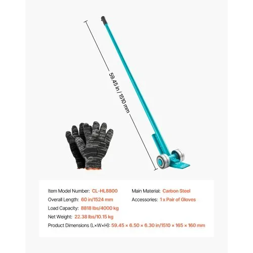 VEVOR Lastenheber 4000 kg Tragkraft, Möbelheber 1524 mm Gesamtlänge, mit Handschuhen,Transporthilfe mit Stahlfelgen für schwere Möbel, Gegenstände & Betonblöcke, ideal für Umzug & Schwerlasttransport – Bild 6