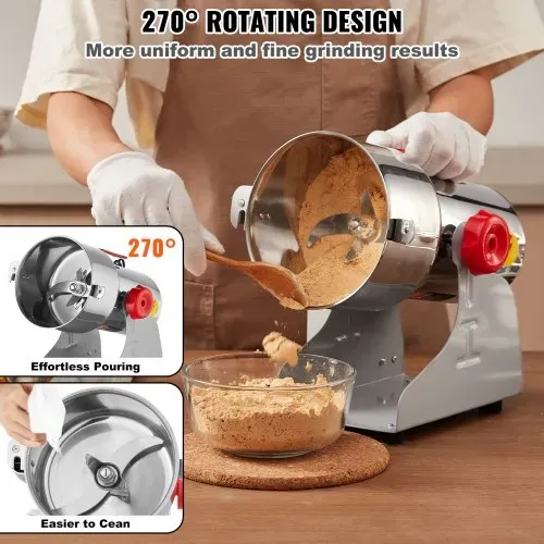 VEVOR 750g elektrische Getreidemühle, Hochgeschwindigkeits-Gewürzmühlen mit 2000 W, Pulverisiermaschine aus Edelstahl, für trockene Körner, Gewürze, Müsli, Kaffee, Mais, Pfeffer, Schwenktyp – Bild 5