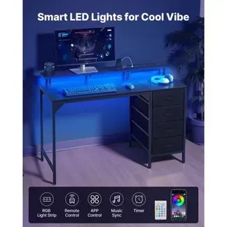 VEVOR Computertisch Bürotisch Schreibtisch mit intelligenten LED-Leuchten & Steckdosen, Arbeitstisch mit 4 großen Schubladen & Monitorständer, Arbeitszimmer Wohnzimmer Homeoffice Schwarz VEVOR Computertisch Bürotisch Schreibtisch mit intelligenten LED-Leuchten & Steckdosen, Arbeitstisch mit 4 großen Schubladen & Monitorständer, Arbeitszimmer Wohnzimmer Homeoffice Schwarz