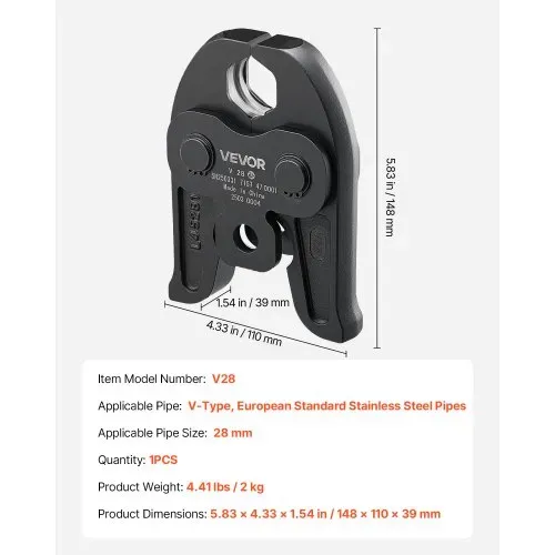 VEVOR V28 Pressbacke, 28 mm Pressbacke für V-förmige Edelstahlrohre, Crimpbacken aus Stahl, kompatibel mit 32NK Standard-Presswerkzeugen, Heizungs-, Lüftungs- und Klimasysteme, Gasleitungen – Bild 6