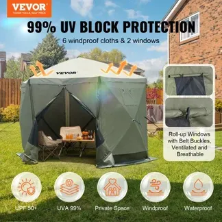 VEVOR Pop-Up-Pavillonzelt, Pop-Up-Zelt mit 6-seitigem Baldachin, Sonnenschutz mit 6 abnehmbaren Sichtschutz-Windtüchern und Netzfenstern, 10 x 10 Fuß, Schnellaufbau-Zelt mit Moskitonetz, Armeegrün VEVOR Pop-Up-Pavillonzelt, Pop-Up-Zelt mit 6-seitigem Baldachin, Sonnenschutz mit 6 abnehmbaren Sichtschutz-Windtüchern und Netzfenstern, 10 x 10 Fuß, Schnellaufbau-Zelt mit Moskitonetz, Armeegrün