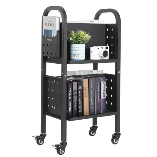 VEVOR Bücherwagen, 70 kg Tragkraft, Bibliothekswagen, 45 x 33 x 88 cm, Doppelseitiges L-förmiges Bücherregal mit Doppelbremsrollen, Bücherregalwagen für Wohnzimmer, Büro, Schule, Schwarz VEVOR Bücherwagen, 70 kg Tragkraft, Bibliothekswagen, 45 x 33 x 88 cm, Doppelseitiges L-förmiges Bücherregal mit Doppelbremsrollen, Bücherregalwagen für Wohnzimmer, Büro, Schule, Schwarz