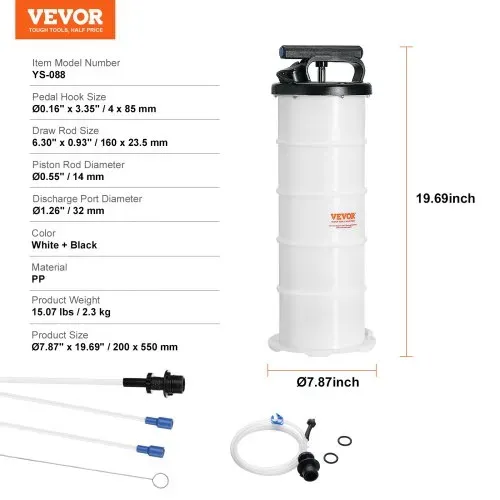 VEVOR Ölabsaugpumpe 6,5L Manuell Ölabsauggerät Ø200x550mm Ölwechselpumpe Auto Absaugpumpe Handpumpe Flüssigkeitsabsaugpumpe Geeignet zum Absaugen von Motoröl Getriebeöl Bremsflüssigkeit – Bild 6