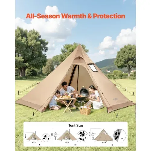 VEVOR Campingzelt für 4 Personen, tragbares Tipi-Zelt mit Ofenanschluss, Pyramidenzelt, leichte 4-Jahreszeiten-Schutzzelte zum Wandern, Angeln und Rucksackreisen, Größe M VEVOR Campingzelt für 4 Personen, tragbares Tipi-Zelt mit Ofenanschluss, Pyramidenzelt, leichte 4-Jahreszeiten-Schutzzelte zum Wandern, Angeln und Rucksackreisen, Größe M