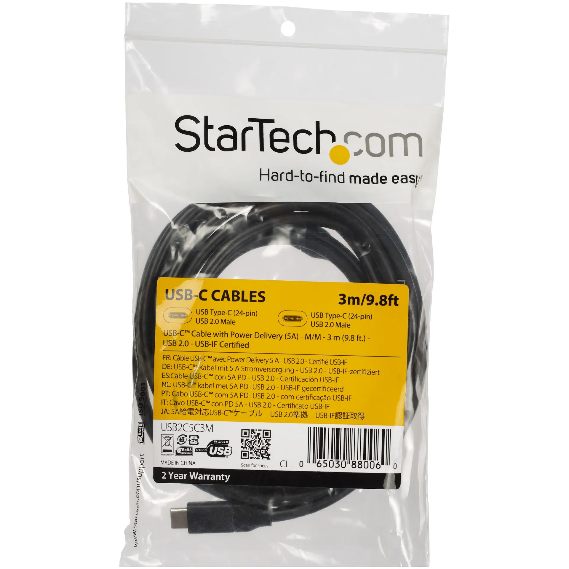 StarTech.com 3m USB-C-Schnellladekabel, Laden und Synchronisieren, 100W (5A) Power Delivery, USB 2.0, USB-IF-zertifiziert, Schwarz - USB C Ladekabel – Bild 5
