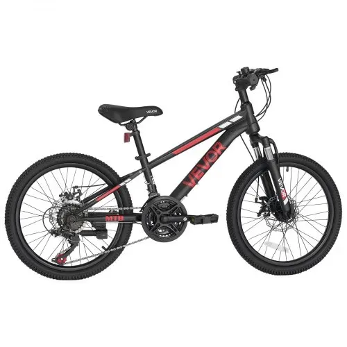 VEVOR Mountainbike 20 Zoll 21-Gang Fahrrad aus Kohlenstoffstahl Schwarz für Freizeitfahrten & Leichte Offroad-Touren, 80 kg Tragkraft, Klingel, Reflektoren und Lichthalterung für Gute Sichtbarkeit – Bild 10