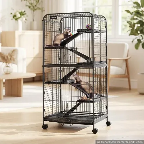 VEVOR Kleintierkäfig Frettchenkäfig Kleintiergehege 635x435x1330 mm, Frettchen Chinchillas Gleithörnchen Kleine Katzen & Kaninchen 6-Stöckig 25,4 mm Drahtabstand Feststellbare Schwenkrolle – Bild 7