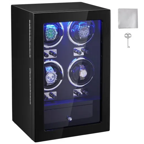 VEVOR Uhrenbeweger, Automatik-Uhrenbeweger, Watch Winder, Uhrenbeweger für Automatikuhren, Automatischer Uhrenbeweger mit Platz für 4 Uhren, LED Beleuchtung, 150–207 mm Einstellbar Riemenlänge VEVOR Uhrenbeweger, Automatik-Uhrenbeweger, Watch Winder, Uhrenbeweger für Automatikuhren, Automatischer Uhrenbeweger mit Platz für 4 Uhren, LED Beleuchtung, 150–207 mm Einstellbar Riemenlänge