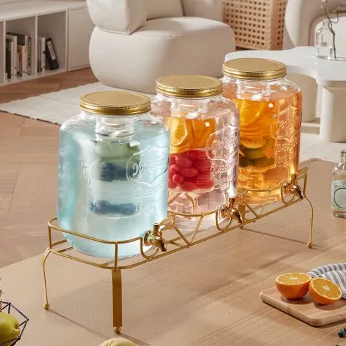 VEVOR Getränkespender (3 x 8 L) für Partys Saftspender (aus Glas) mit tropfsicherem Zapfhahn & Metallständer Wasserspender für Restaurants Partys, Limonade Eistee selbstgemachte Getränke Spender – Bild 7