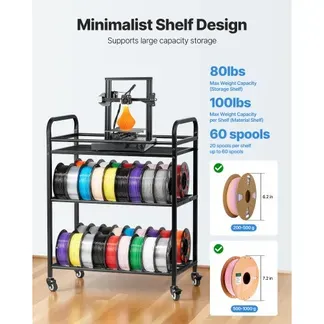 VEVOR Filament Lagerregal für 3D-Drucker, 3 Ebenen, 680 x 400 x 880 mm, Filamentspulenhalter auf Rädern, 3D-Druckerzubehör Organizer für 3D-Druckstudio, Büro, Werkstatt, Schwarz VEVOR Filament Lagerregal für 3D-Drucker, 3 Ebenen, 680 x 400 x 880 mm, Filamentspulenhalter auf Rädern, 3D-Druckerzubehör Organizer für 3D-Druckstudio, Büro, Werkstatt, Schwarz