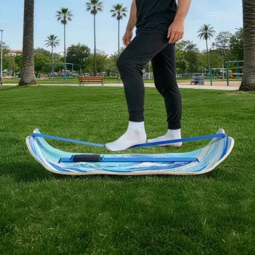 VEVOR Balance Board für Erwachsene (107 cm), Wackelbrett bis 200 kg Belastbar, Gebogenes Balance-Trainingsgerät mit Gurt für Core-Workouts Stehpultübungen Heim-Fitnessstudio Yoga, Blau – Bild 7