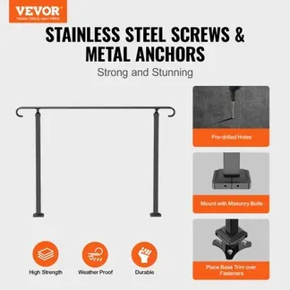 VEVOR Treppengeländer 140×13,5×97 cm Handlauf Geländer Höhe(bis zu 48 cm) & Winkel(0-52,8°) einstellbar Eingangsgeländer Eisenhandlauf Ideal für 2 oder 3 stufige Treppen mit Installationskit Schwarz VEVOR Treppengeländer 140×13,5×97 cm Handlauf Geländer Höhe(bis zu 48 cm) & Winkel(0-52,8°) einstellbar Eingangsgeländer Eisenhandlauf Ideal für 2 oder 3 stufige Treppen mit Installationskit Schwarz