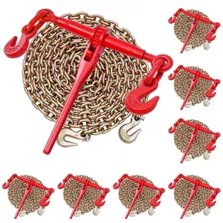 VEVOR Ratschenspanner mit Zurrketten G80 10 mm x 3 m, 8er-Set, Spannkraft 4173 kg, Kettenbinder mit 2 Haken, Transportkettenbefestigungen, zur Ladungssicherung, Transport, Pritschenanhänger VEVOR Ratschenspanner mit Zurrketten G80 10 mm x 3 m, 8er-Set, Spannkraft 4173 kg, Kettenbinder mit 2 Haken, Transportkettenbefestigungen, zur Ladungssicherung, Transport, Pritschenanhänger