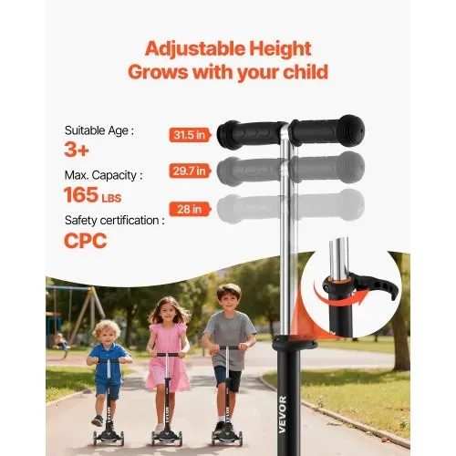 VEVOR Scooter (3 Räder) ab 3 Jahren, Cityroller Kinderroller mit leuchtenden Rädern & höhenverstellbarem Lenker & rutschfestem Deck & leichtem Aluminiumrahmen, Tretroller bis zu 75 kg, Schwarz VEVOR Scooter (3 Räder) ab 3 Jahren, Cityroller Kinderroller mit leuchtenden Rädern & höhenverstellbarem Lenker & rutschfestem Deck & leichtem Aluminiumrahmen, Tretroller bis zu 75 kg, Schwarz